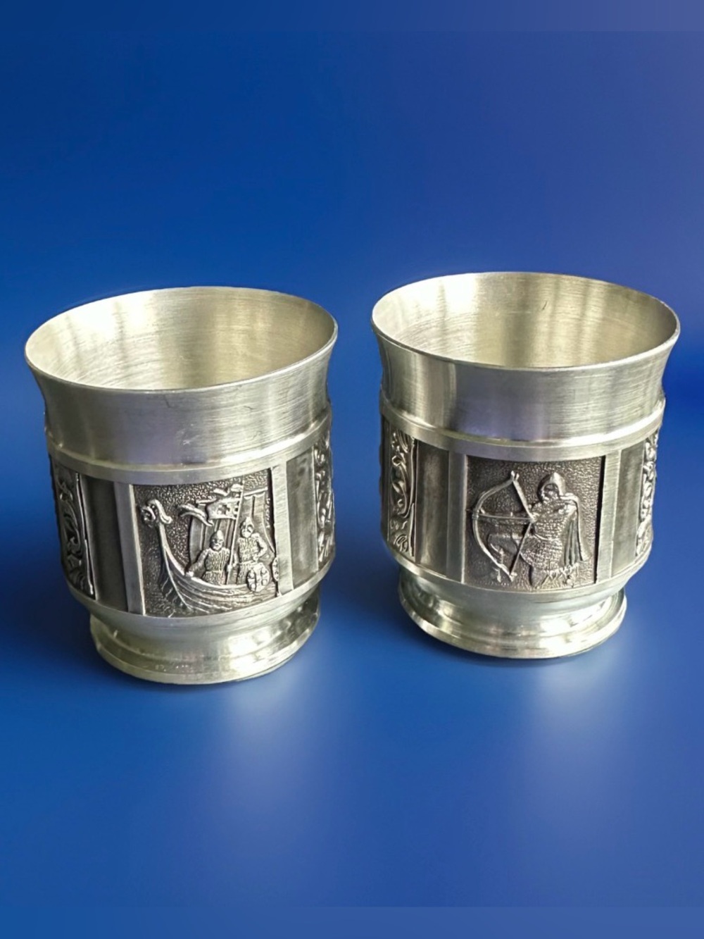 VTG Pewter Viking Shot Glasses - Set of 2 Mid Century 70’s Konge Tinn Norway